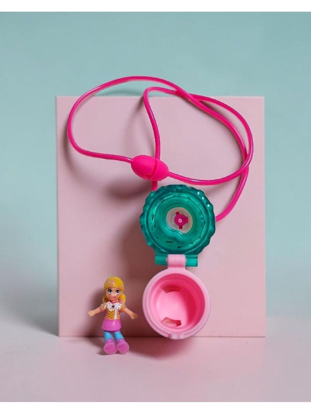 Polly Pocket Tiny Takeaway Ice Cream Cone Necklace & Mini Doll - Discontinued
